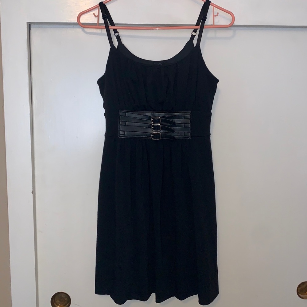 Black Flowy Cocktail Dress with Belt